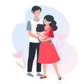 A happy family. Young parents. Mom holds a small child in her hands. Vector illustration Royalty Free Stock Photo